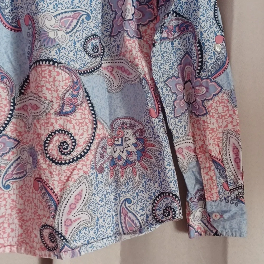 Charter Club Shirt Shop Relaxed Fit Cotton Paisley Button Front Top